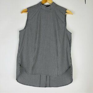 Frame Sleeveless Gingham High Neck Button Down Back Blouse